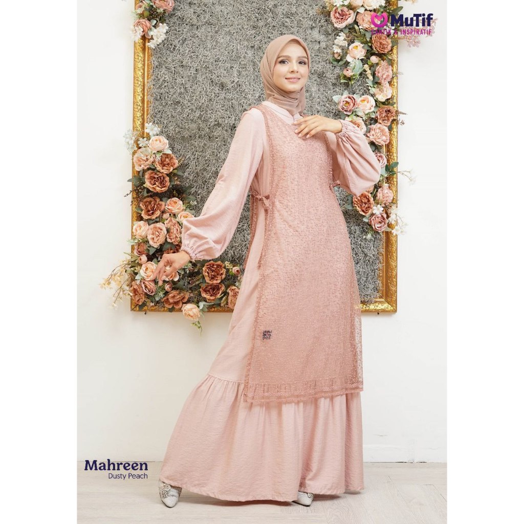GAMIS TULLE BRUKAT MUTIF MAHREEN WARNA DUSTY PEACH