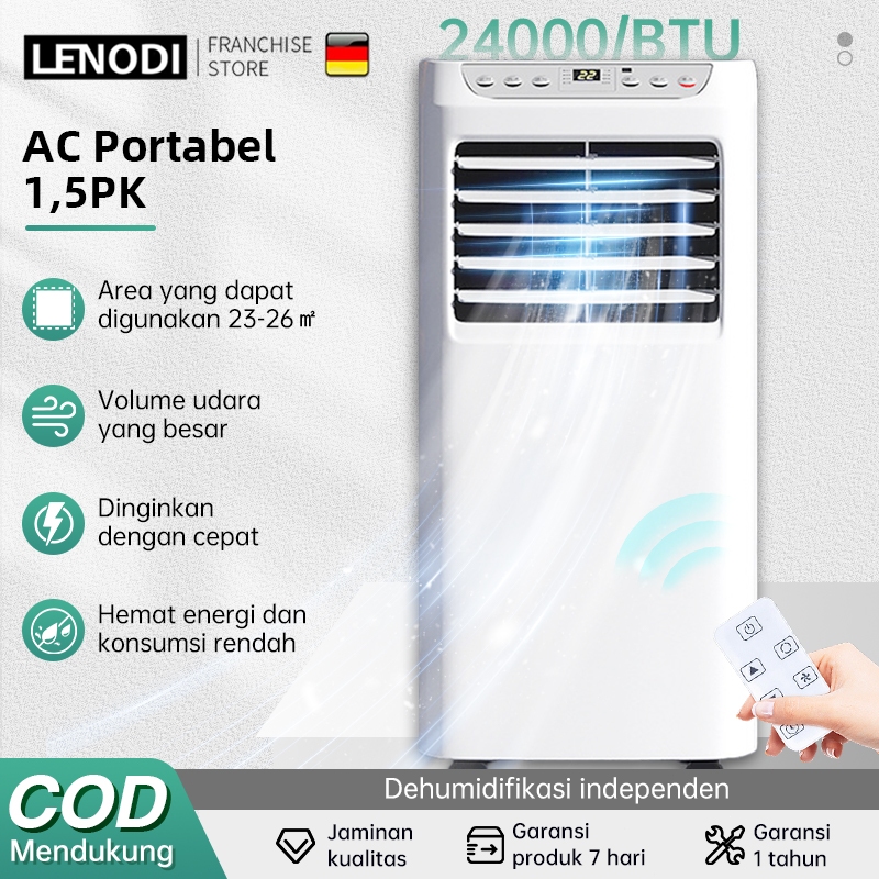 LENODI Ac Bergerak, AC Portable 1.5PK/1PK,Pendingin, Dehumidifikasi, Pengurangan Kebisingan, Hemat E