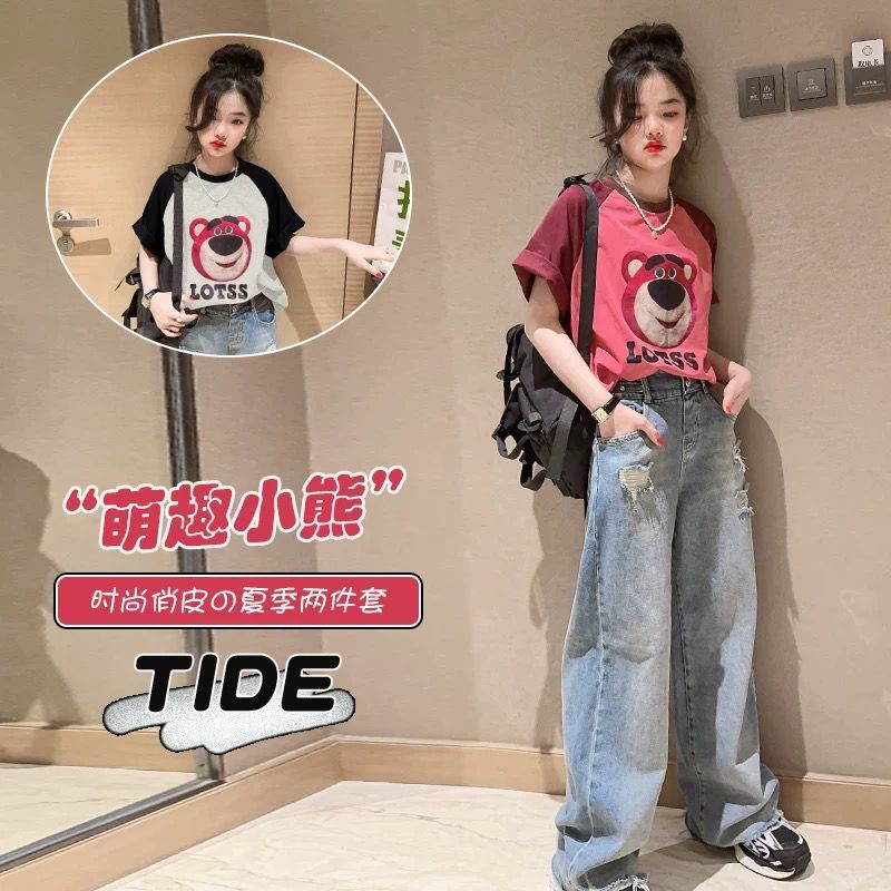 BIU - Stelan Jeans Anak Perempuan Motif Lotso Lucu Bahan Premium 5 - 10 Tahun Ready Stok CO