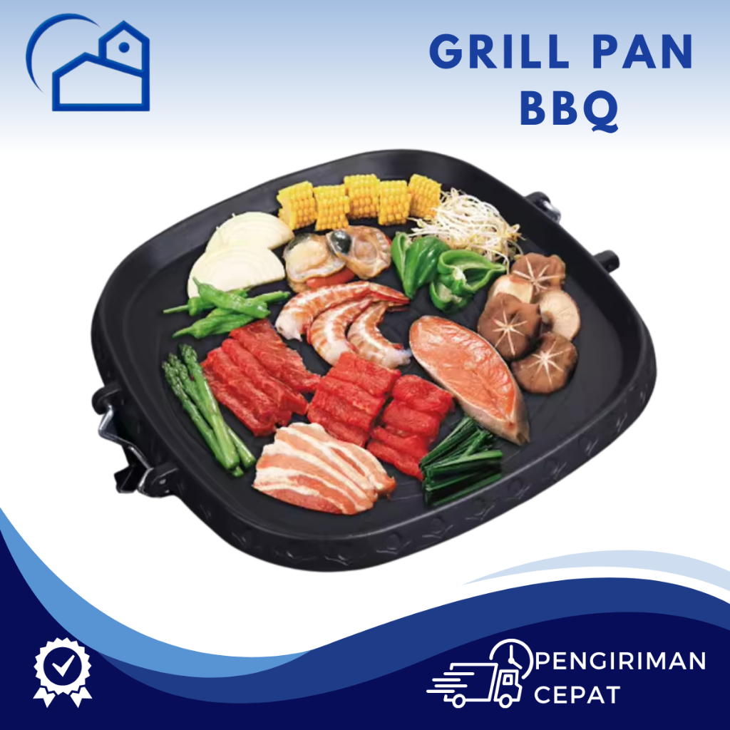 HOMESTATION - Alat Panggang BBQ Kotak Korea Grill Pan Q2-8135 35CM Grill Pan Q2