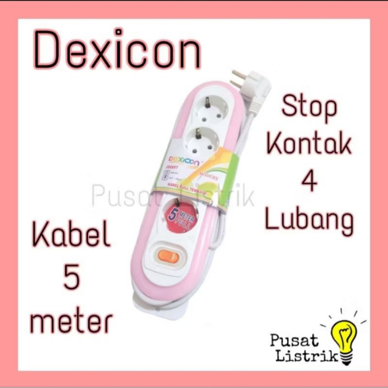Stop Kontak 4 Lubang + Kabel 3meter 5meter Dexicon Switch On/Off Khusus Warna Pink / Merah Muda