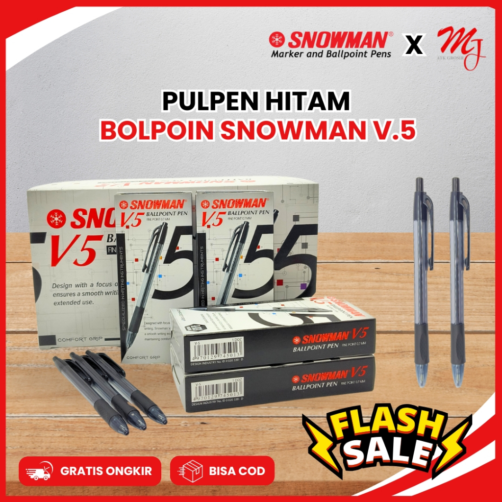 

(ISI 12 PCS) Ballpoin / pulpen / bolpen / bulpen SNOWMAN V5 hitam