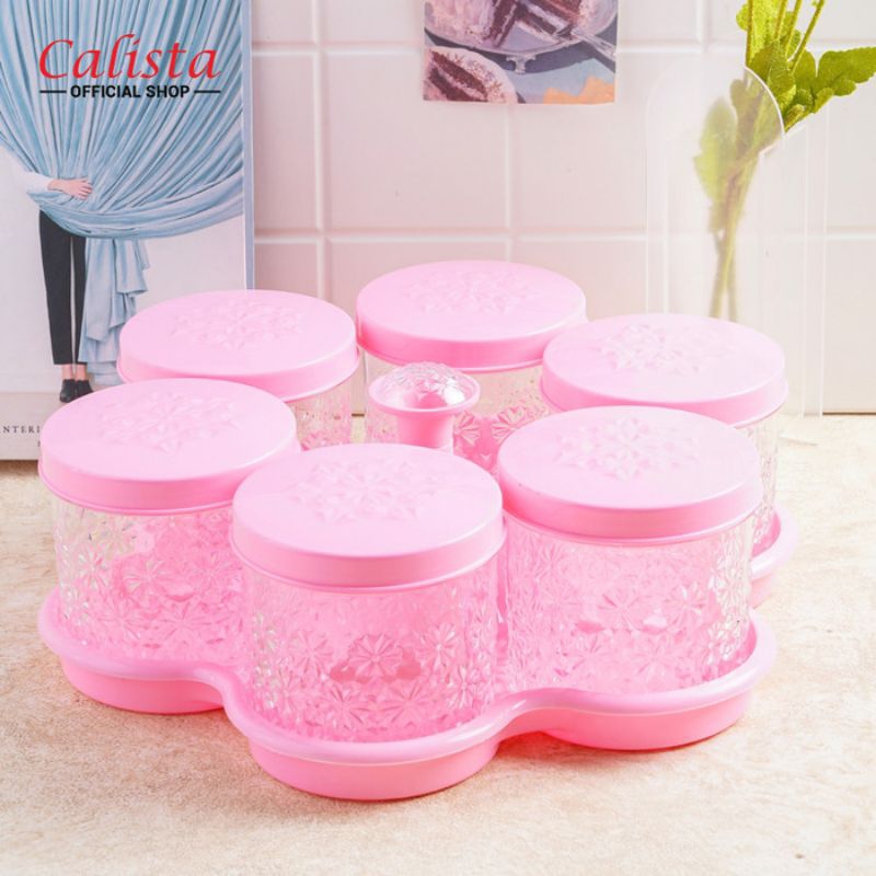 Calista Toples Bunga Kristal 6 Toples Set Nampan - Toples Kue