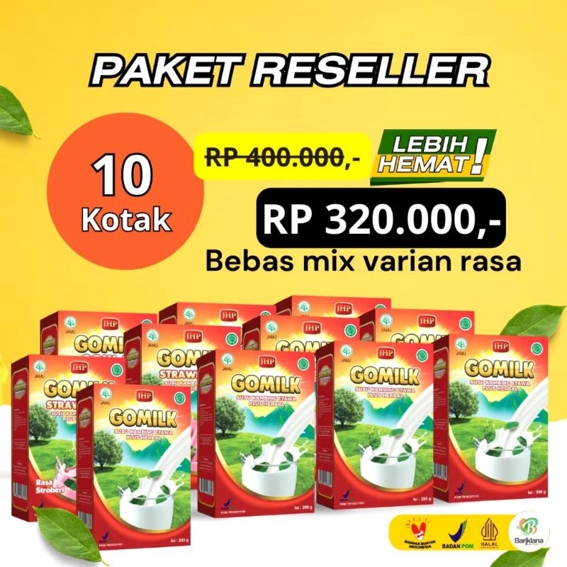 

Paket Reseller 10 pcs Susu Gomilk Bariklana Susu Etawa Plus Herbal