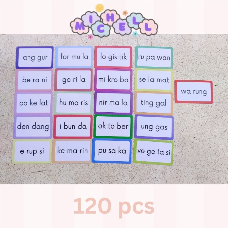 Flashcard Membaca 3 suku kata 120pcs - Alat Peraga Belajar Membaca  Mainan Anak Edukasi