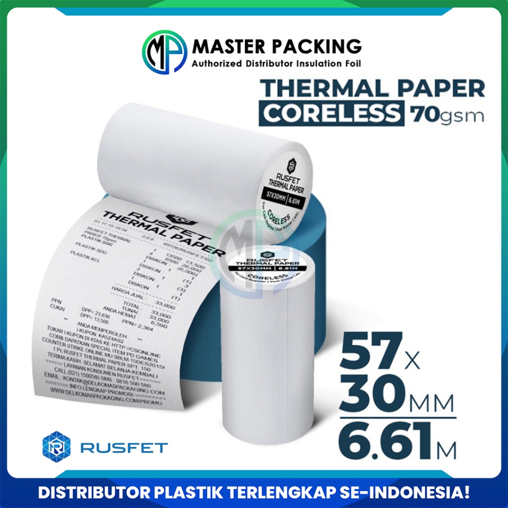 

Kertas Printer Thermal 57mm x 30mm / Kertas Termal Struk Kasir Barcode Mesin EDC POS Harga Satuan