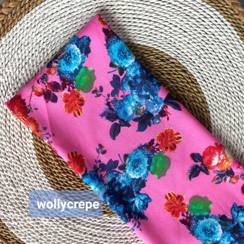 kain wollycrepe premium motif bunga