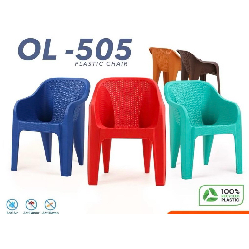 OLYMPLAST KURSI CHAIR PLASTIK SANDARAN TUMPUK SANTAI DENGAN LENGAN MOTIF RATTAN MINIMALIS ESTETIK OL