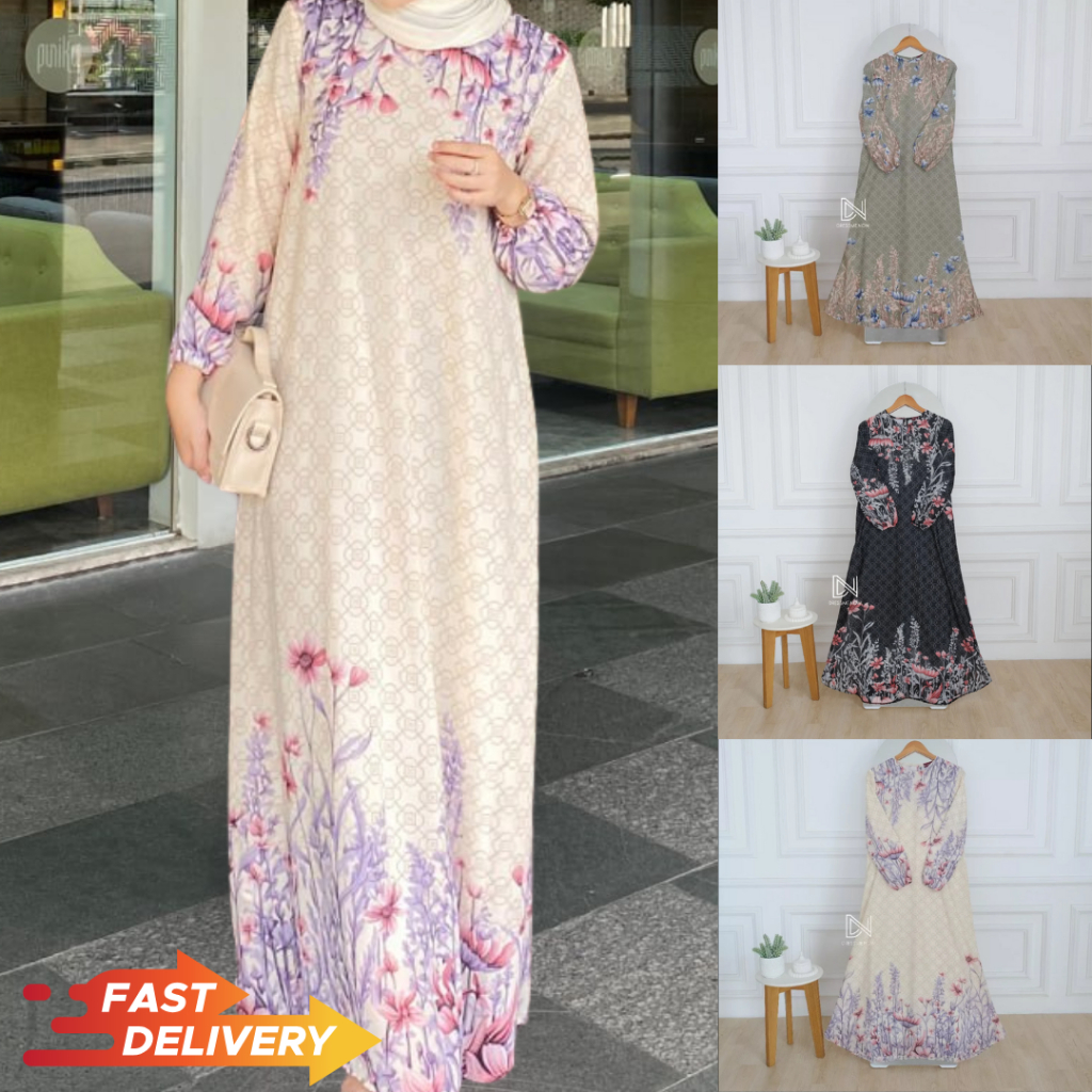 Dressme - Seraya Maxi Dress / Longdress Wanita Muslim Motif Bunga
