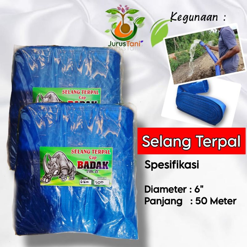 Selang Terpal Lapisan Plastik 6 Dim 50 Meter Grade A+ Cap Badak Emas