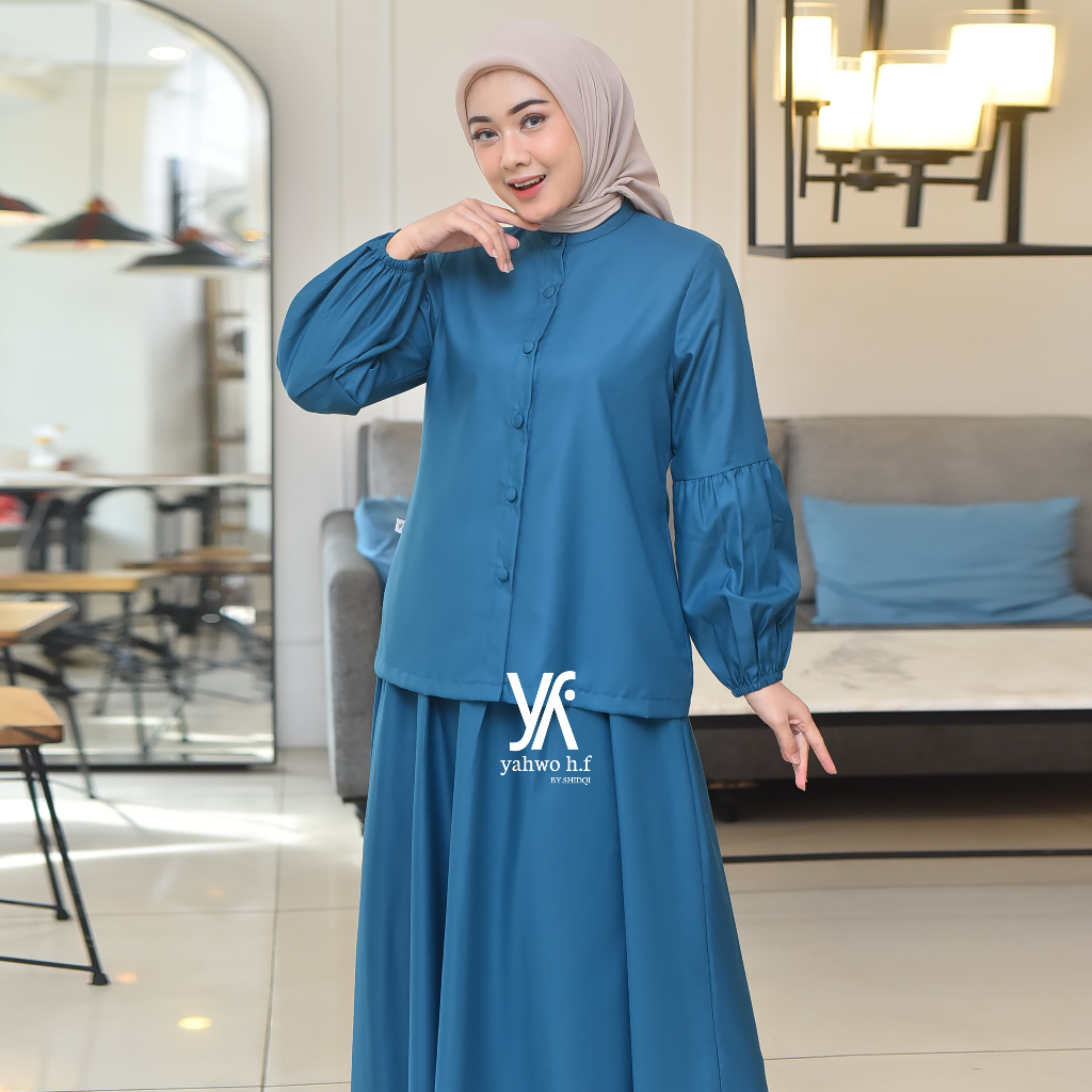 RJ3 Yahwo Hijab Fashion - Setelan Wanita Kekinian - One Set Kancing - Busui - Bahan Toyobo