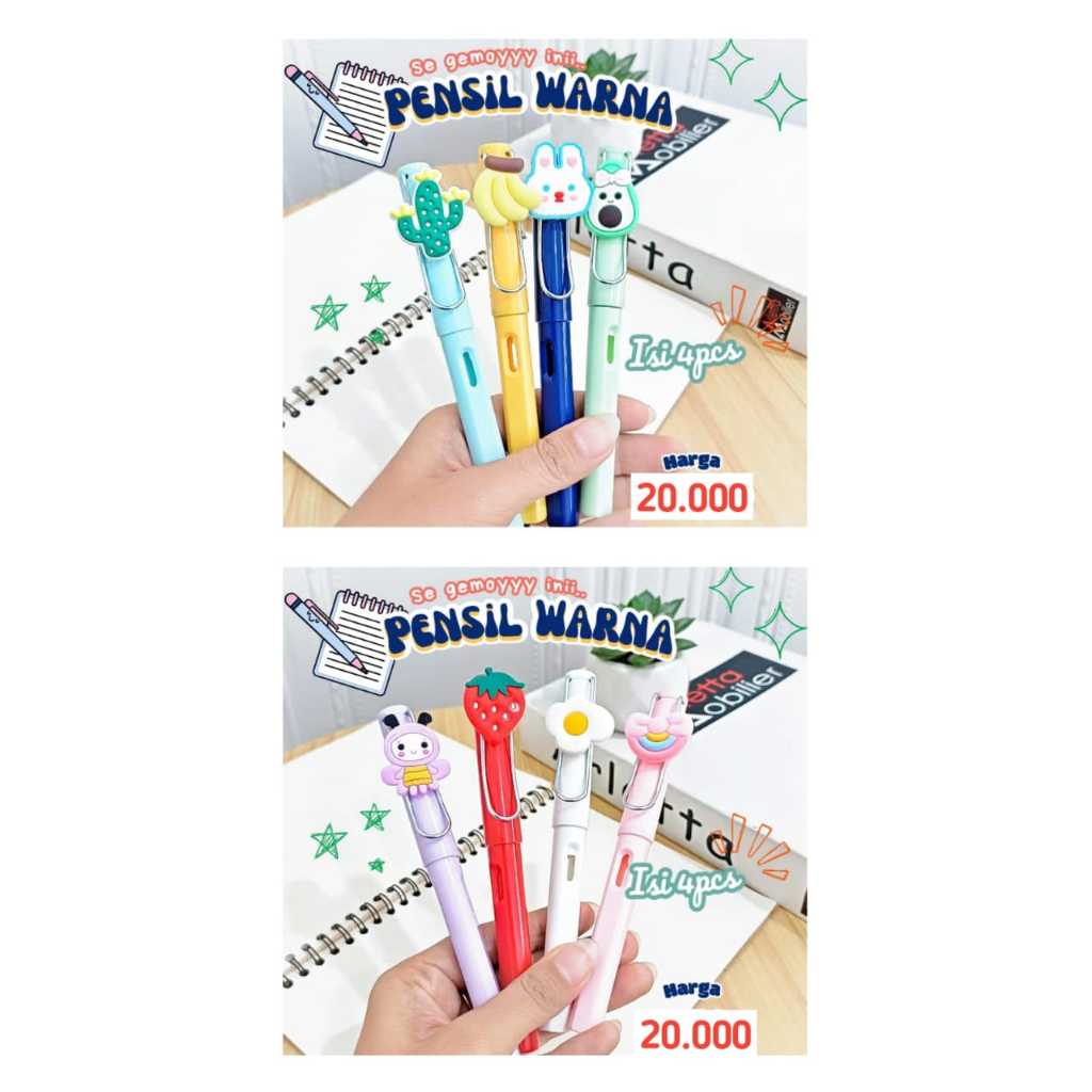 

Pena/Bolpoin/Pensil Warna Isi 2 Isi 4 Murah & Lucu