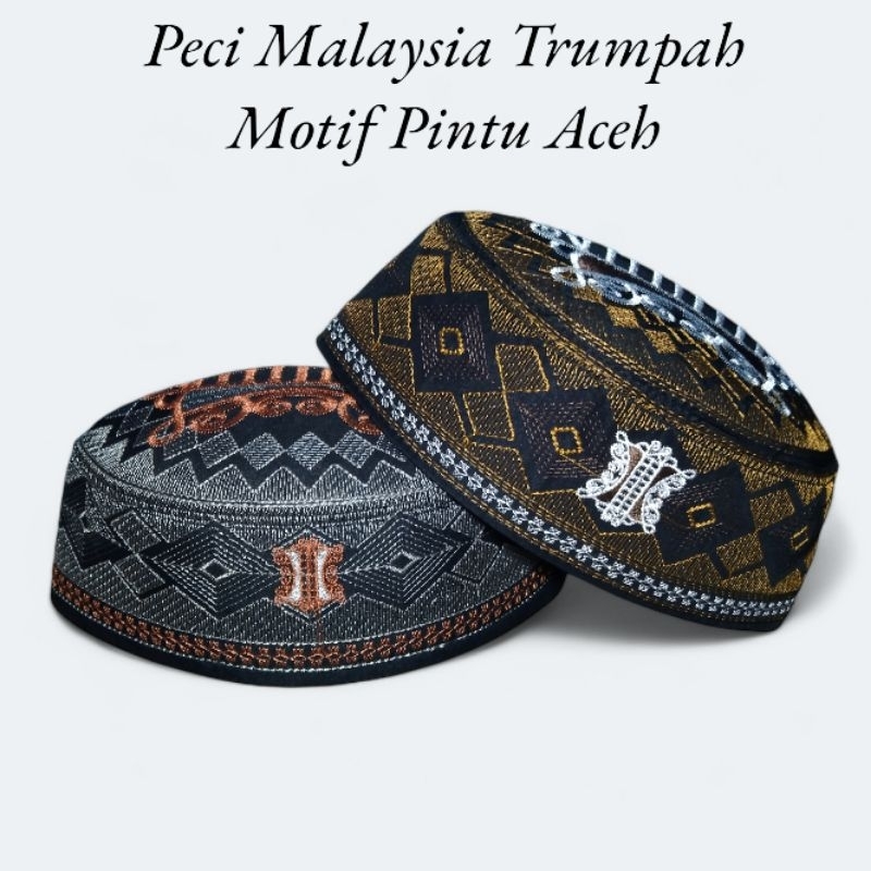 Peci Kopiah Songkok Malaysia Terumpah / Kopiah Malaysia Motif Bordir / Peci Kopiah Logo Pintu Aceh