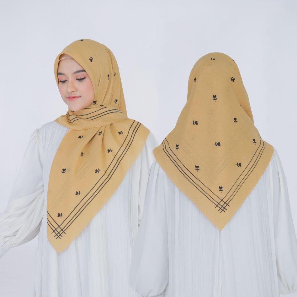 Hijab Segiempat Voal Premium Motif Bunga Baru Lasercut
