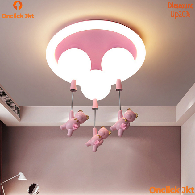 Lampu Kartun Kreatif Lampu Gantung Beruang Merah Muda Lampu Balon Kamar Tidur Anak Perempuan