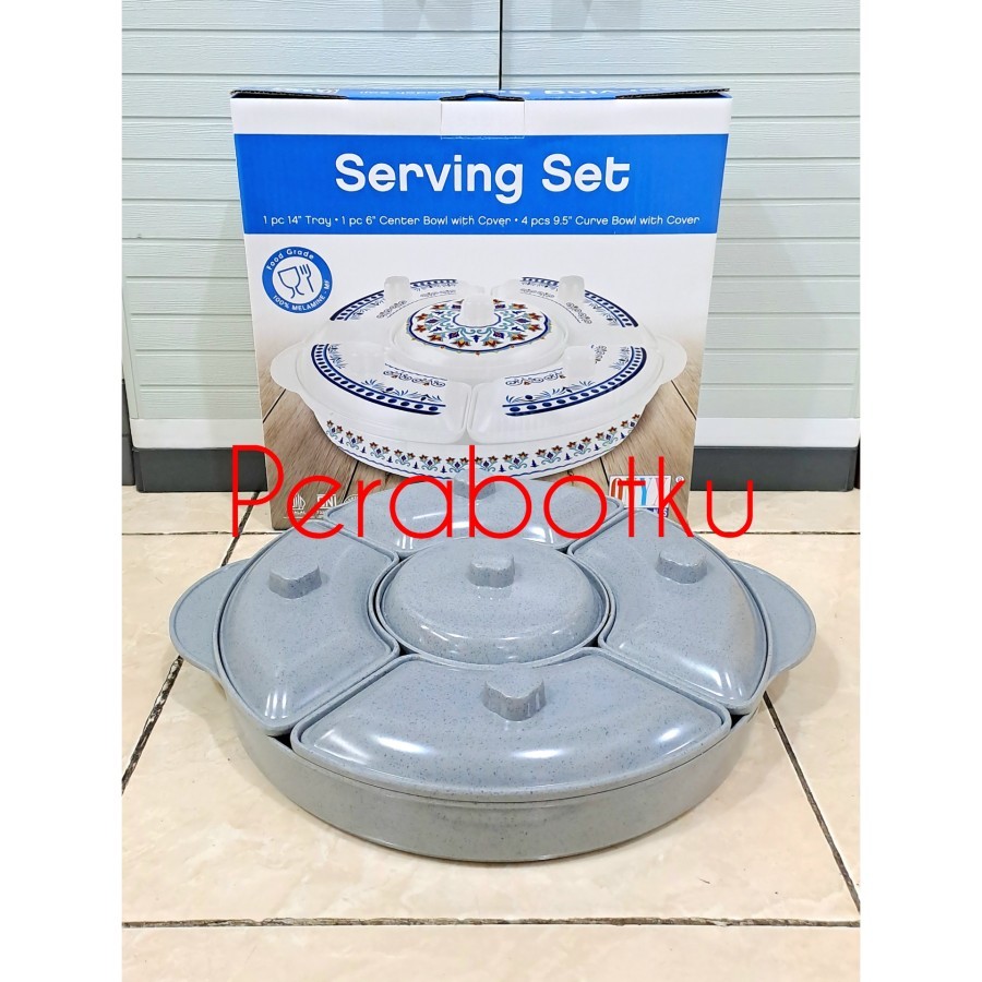 ONYX PSB01 Prasmanan Melamin 14" ABU-ABU / Serving Set GREY Granite Stone / Party Set 5 Pcs Melamine