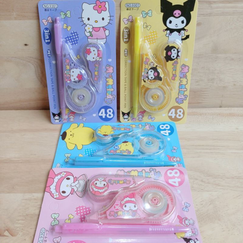 

set correction tape pulpen cortape 9301 sanrio KUROMI POMPOMPURIN MY MELODY HELLO KITTY