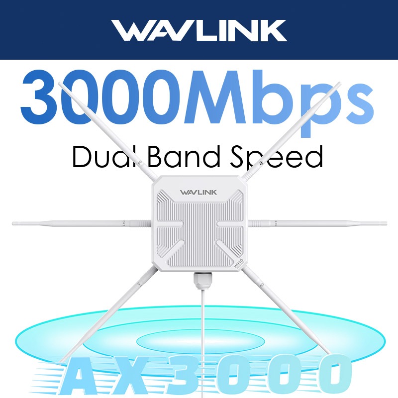 WAVLINK AX3000 Titik Akses Luar Ruangan Dual Band 2.4G+5G WiFi Extender Dengan Antena 6x7dBi IP67 Ta