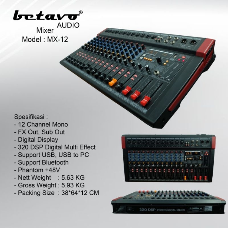 MIXER AUDIO BETAVO MX-12 PROFESIONAL MIXER 12 CHANNEL BLUETOOTH/USB BETAVO MX 12