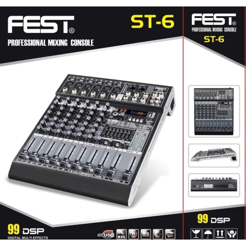 MIXER AUDIO FEST ST-6 PROFESIONAL MIXING CONSOLE MIXER 6 CHANNEL USB/BLUETOOTH  99 DSP DIGITAL MULTI