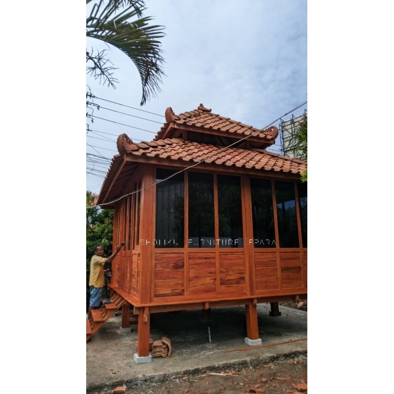 Gazebo Musholla 4m x 4m bahan kayu mahoni