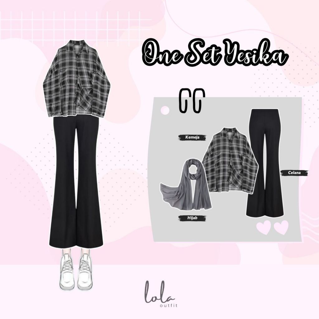 One Set Yesika (Hijab, Kemeja, Celana) One Set Wanita Celana Hijab OOTD ✿ OUTFIT Set 3 in 1 ✿ Kemeja