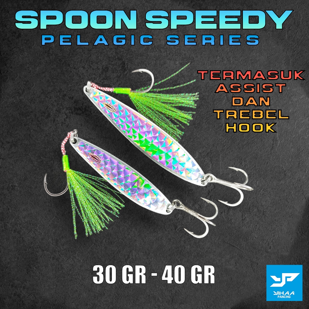 Yihaa Pancing Umpan Pancing Lure Spoon Bentuk Speedy Trebel Hook dan Assist Berbulu 30G/40G Lure Cas