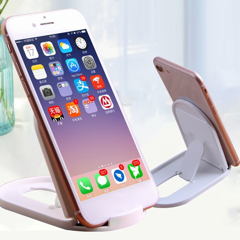 Dudukan Smartphone Folding Stand Desktop Hp Penyangga Lipat Mini Holder Tipis Kecil Warna Hitam Baha