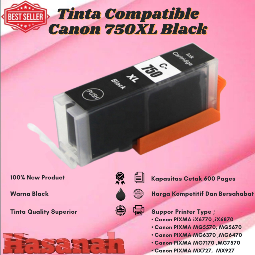 Tinta Catridge Canon Compatible PGBK 750XLBlack For • Canon PIXMA iX6770, PIXMA iX6870, PIXMA MG5470