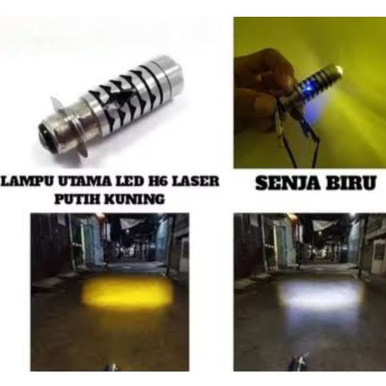 Lampu Utama Led Motor H6 Laser 2 Warna Putih-Kuning,Putih-Putih