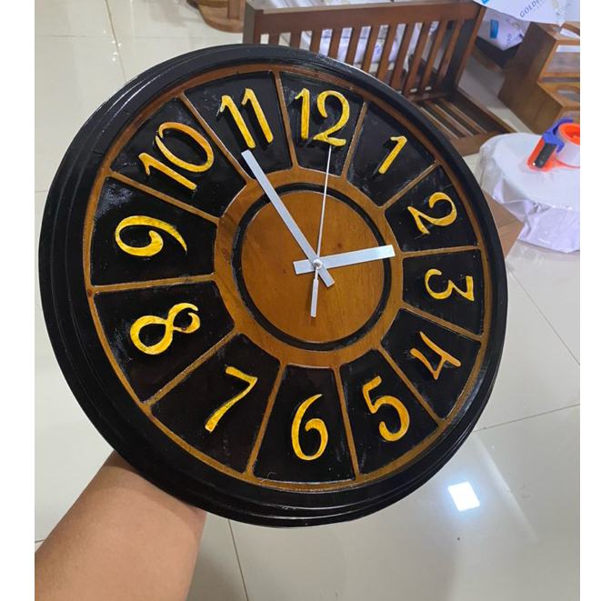 Jam Dinding Kayu Jati Mewah Model Berlapis