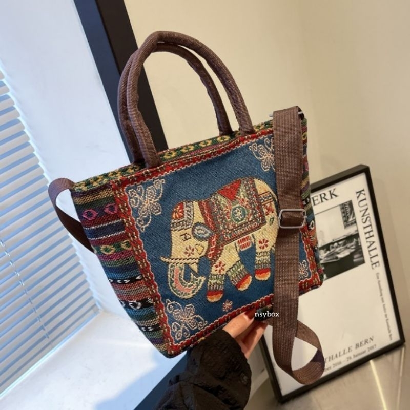 Tote Bag Kanvas Tenun Tas Selempang Wanita Tenteng Jinjing Oleh Oleh Haji Umroh Mekkah Madinah Turki