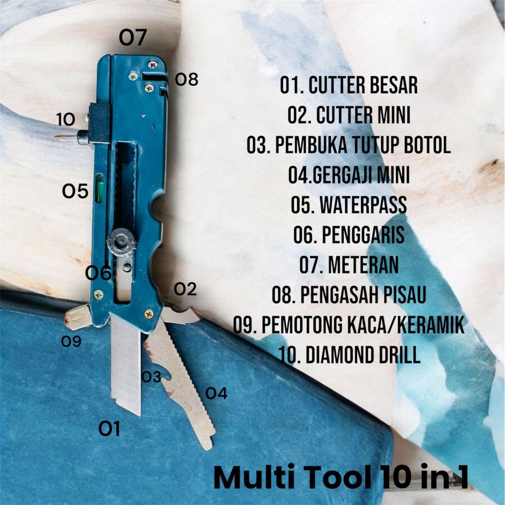 10 in 1 Cutter Alat Kombinasi Multy Tool Potong Kaca / Keramik Cuter Gergaji Meteran Pembuka Tutup B