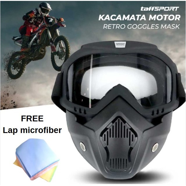 Kacamata Mask Motor Hitam/Transparan Retro Trail Cross Goggle Goggles Windproof Google Helm Masker M