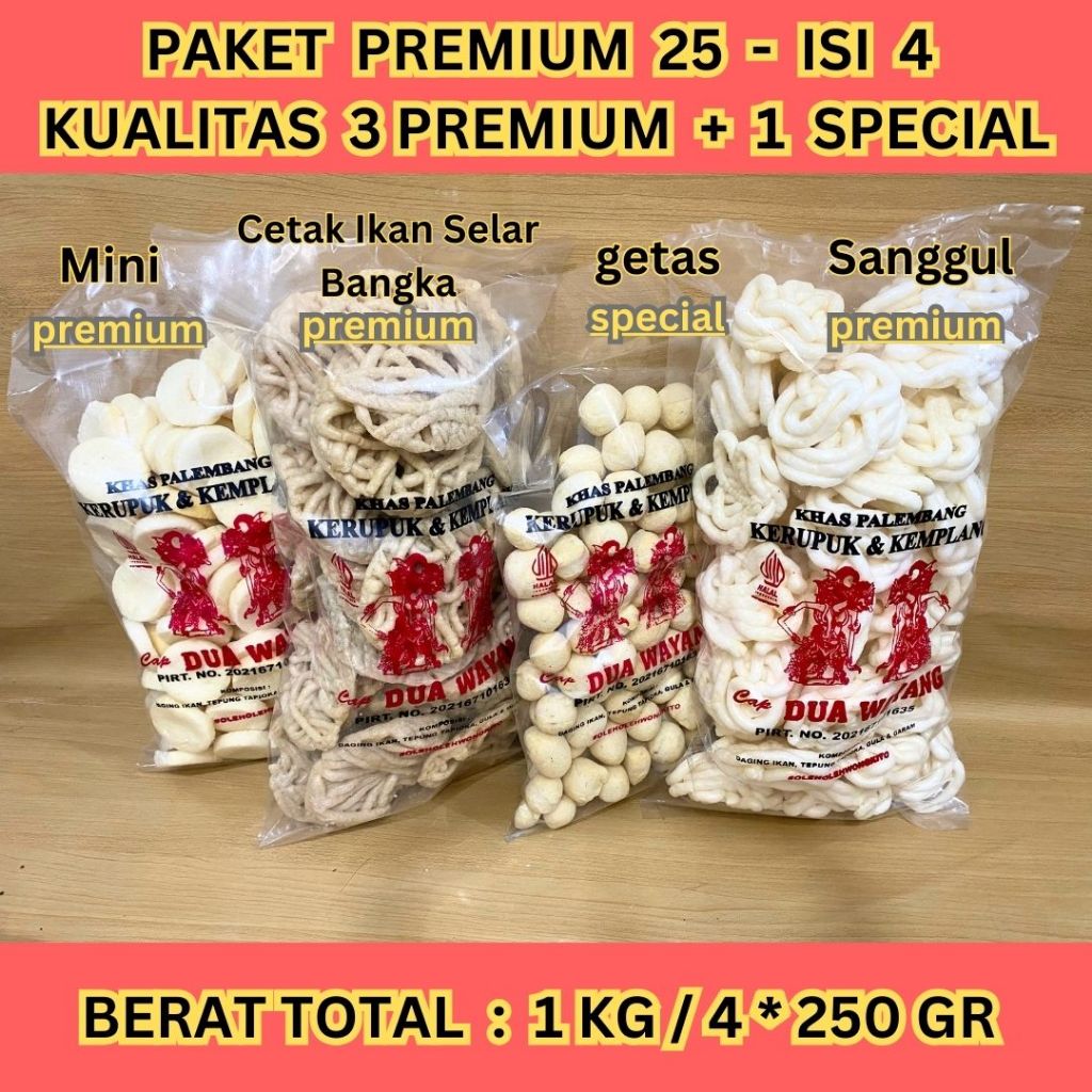 

PAKET PREMIUM 25 ISI 4 Kualitas Premium dan Special Kemplang Mini Kerupuk Cetak Selar Bangka Getas Bangka Kerupuk Sanggul Paket Mix