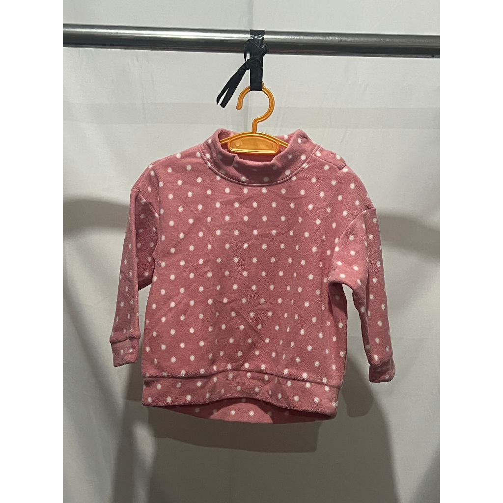 [KIDS] UNIQLO BABY Sweater Pajamas Baju Tidur Bulu Tangan Panjang Pink Polkadot Putih USED | baju pr