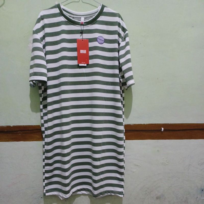 NEW Daster Kaos Daily Wanita/Remaja Salur Hijau Putihby Uniqlo