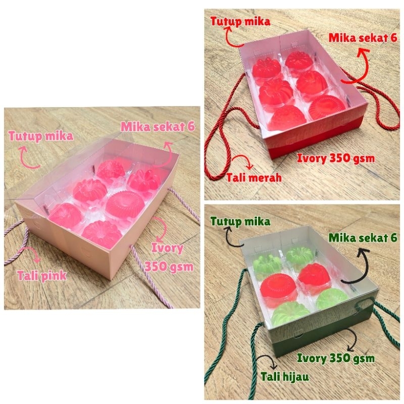 

10 PC BOX KOTAK MIKA MINI PUDING SEKAT 6 24X16X7 CM BOX KUE HAMPERS BOLU MERAH HIJAU PINK