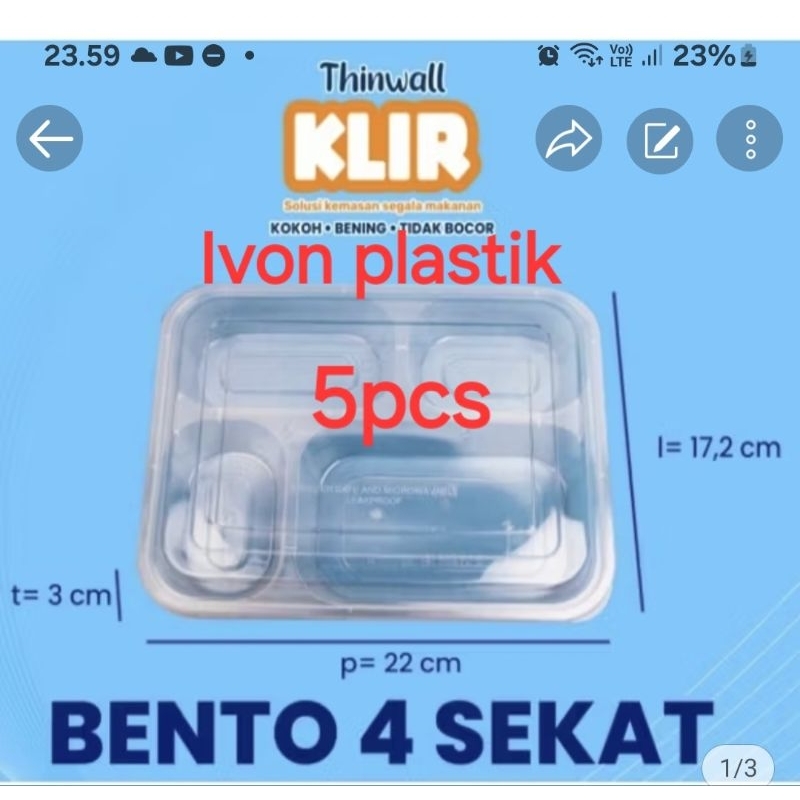 Thinwall KLIR Bento 4 Sekat  / 5pcs