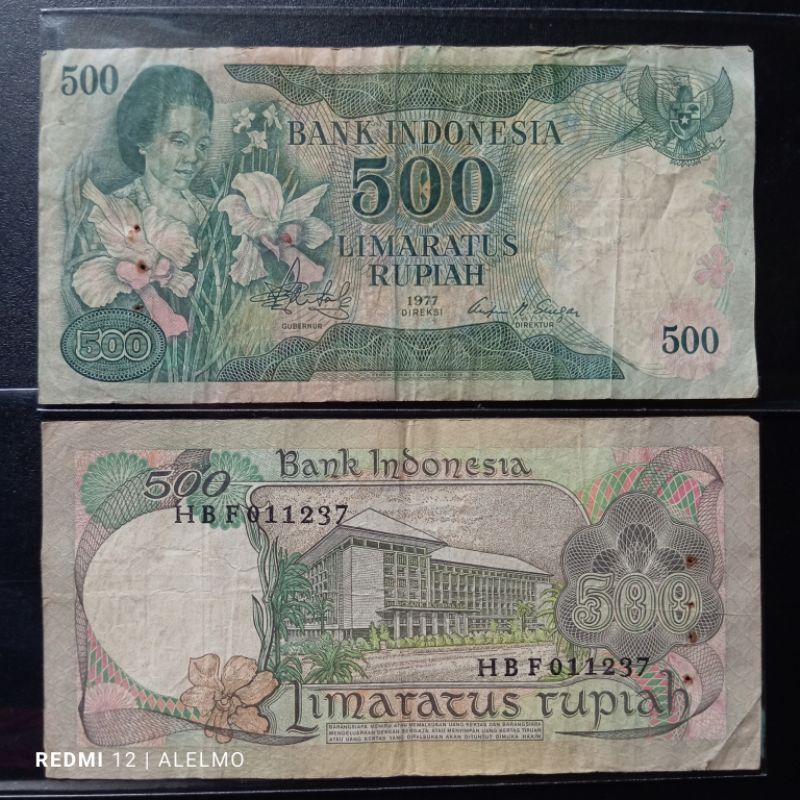 uang kertas kuno 500 rupiah ibu konde tahun 1977 bekas