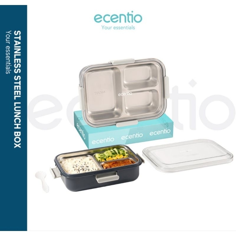 Ecentio Kotak Stainless Steel 3skat 850ml Lunch Box Ecentio Kotak makan Tempat makan stainless Steel