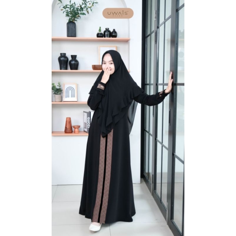 BAJU GAMIS SYARI JIMBO BUSUI FRIENDLY RESLETING DEPAN HASNA UWAIS HIJAB HITAM LATTE BEIGE MOCCA GREY