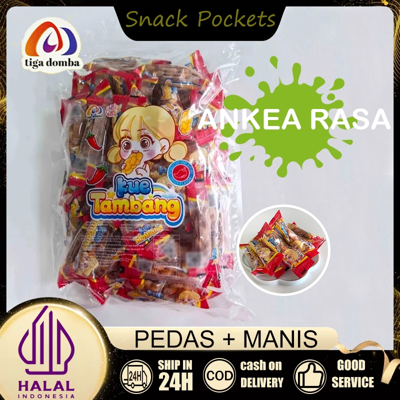 

Tiga domba Kue Tambang camilan makanan ringan Pilihan Rasa Pedas & Manis
