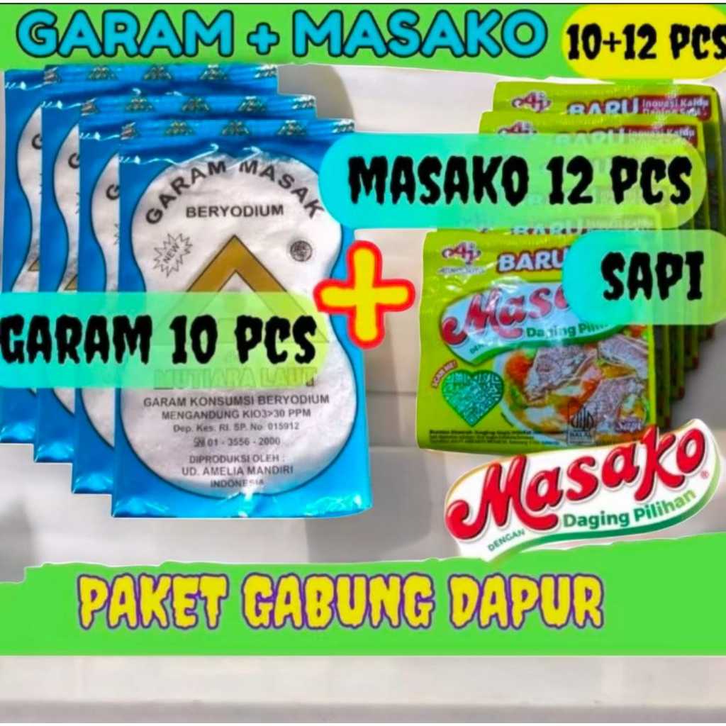 

Paket bumbu dapur bundle hemat masako 1 renceng+ garam 10 pcs & royco 1 renceng + garam 10 pcs