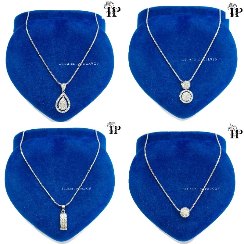Kalung Perak Asli Silver 925 Lapis Emas Putih Model Itali Santa + Liontin Bola Oval Persegi Permata 