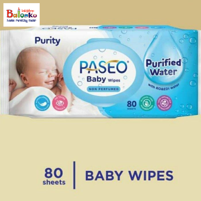 Paseo Baby Wipes Purity 80 Sheet Tissue Bayi Purified Water