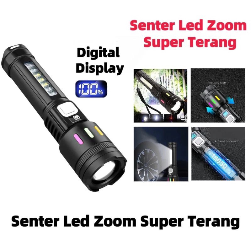 AR Senter Led Zoom Super Terang Jarak Jauh + Lampu Samping / Senter Led