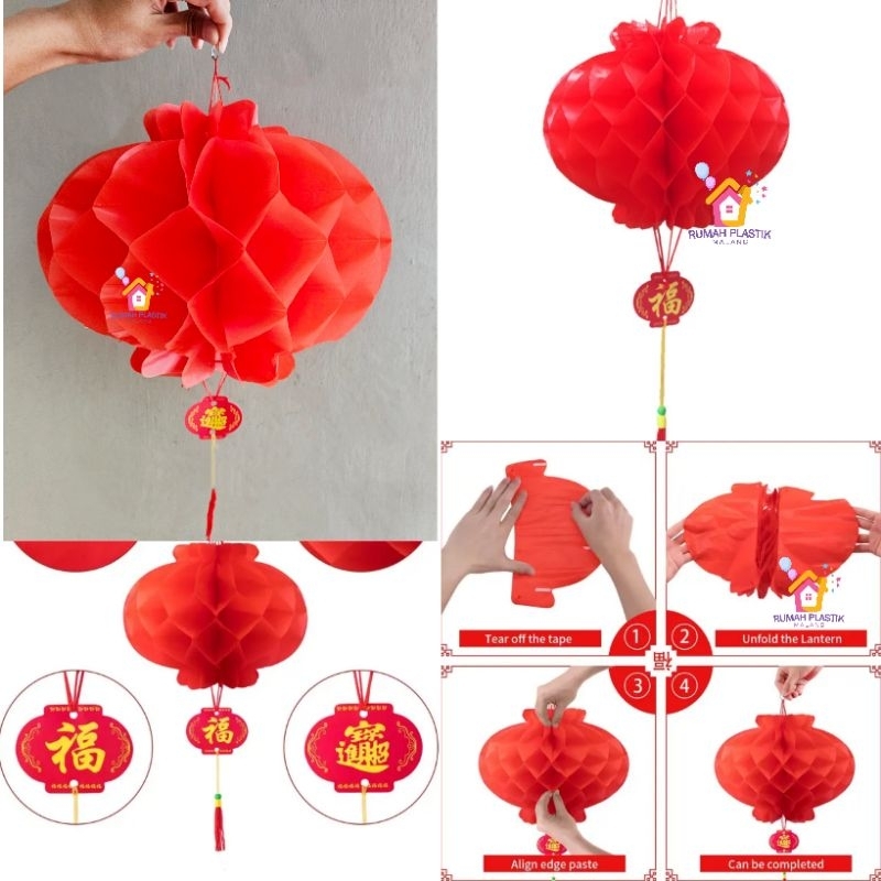 lampion gantung kertas imlek merah lentera hiasan dekorasi dekor hari raya tahun baru cina gong xi x