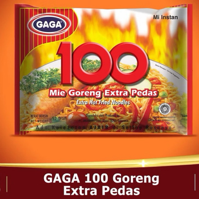 

Mie 100 gaga goreng extra pedas 92gr