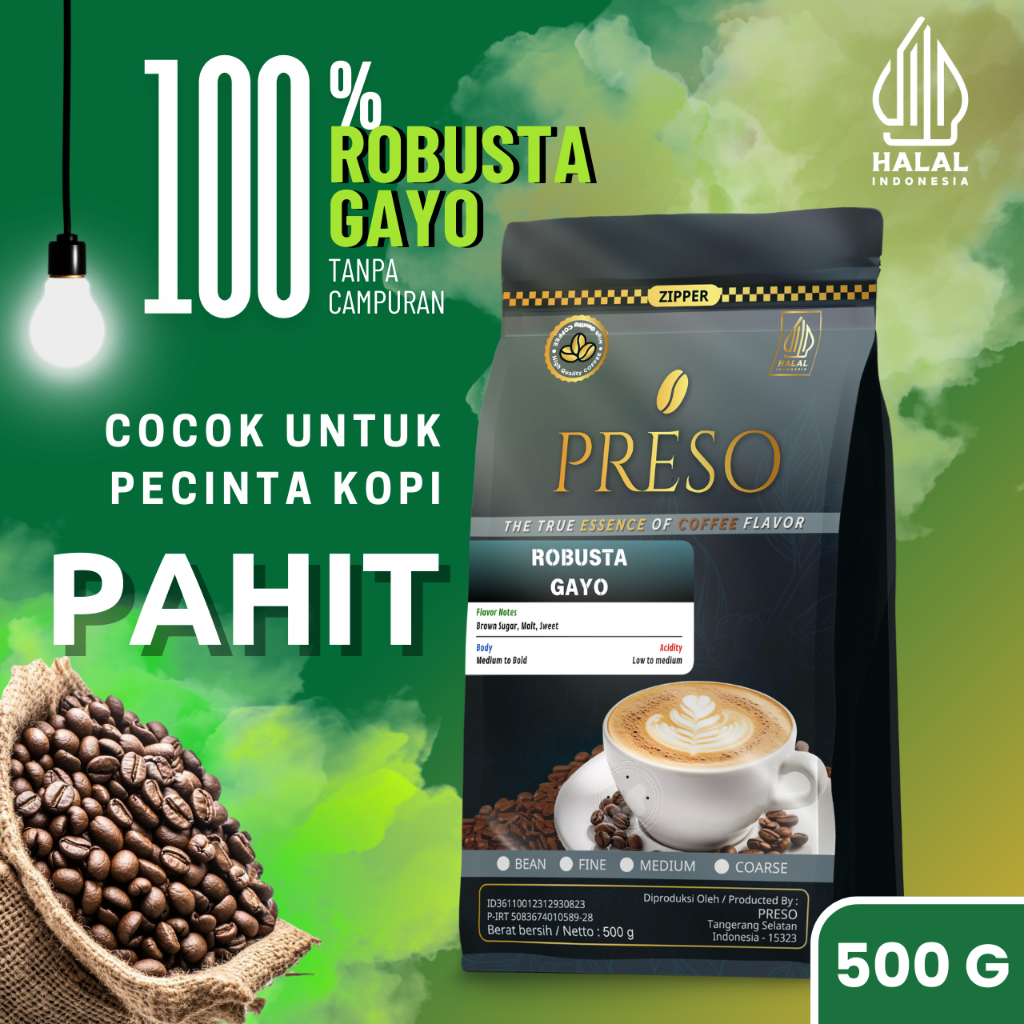 

PRESO Biji Kopi Bubuk Robusta Gayo Aceh Sumatra Coffee Roast Beans Espresso Bean Coffe 500 gram